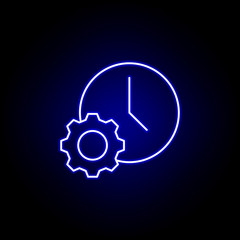 gear clock time icon in blue neon style.. Elements of time illustration icon. Signs, symbols can be used for web, logo, mobile app, UI, UX