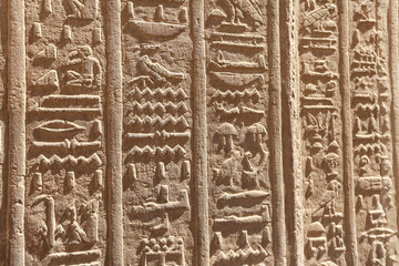 Hieroglyphics in Kom Ombo Temple, Aswan, Egypt