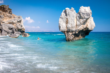 Rock in the sea in Crete Greece