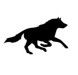 Fototapeta na wymiar Vector black silhouette of wolf running isolated on white background