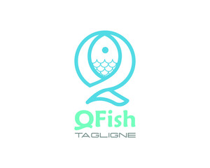 Initial Q Fish logo icon vector