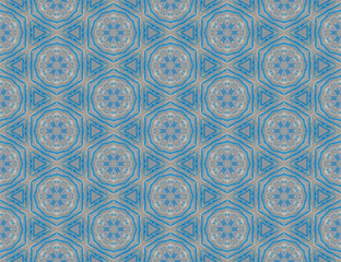 Seamless abstract raster pattern with white and blue small elements on gray background	