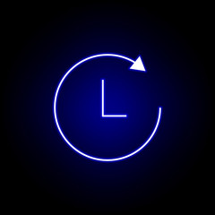arrow circle clock icon in blue neon style.. Elements of time illustration icon. Signs, symbols can be used for web, logo, mobile app, UI, UX