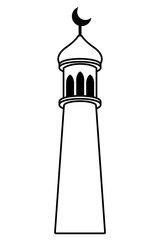 Eid mubarak tower with quarter moon in black and white