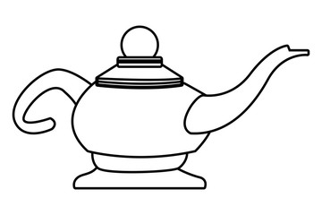 Antique magic lamp cartoon isolated in black and white
