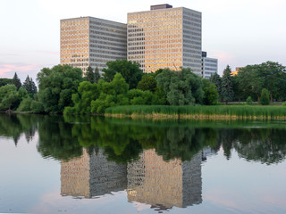 cityscape along Rideau canal in Ottawa downtown  during the sunset