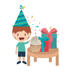 boy with party hat in birthday celebration