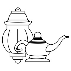 Magic lamp and paper light cartoon in black and white