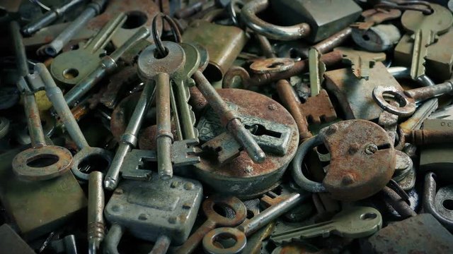Moving Over Big Pile Of Old Keys And Locks