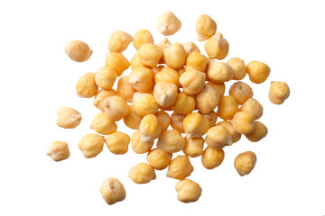 chickpeas isolated on white background. top view
