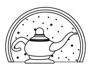 Magic lamp in round emblem background in black and white