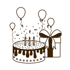 silhouette of celebration with gift box and cake