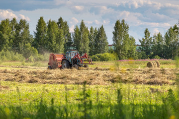 Tractor removes previously mown hay