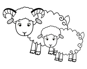 Goat and puppy animals cartoons in black and white