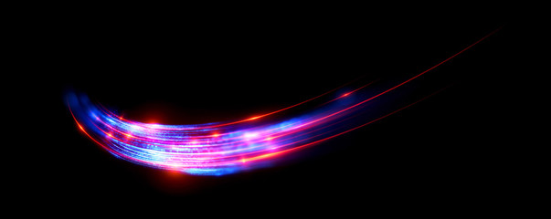 Glow effect. Ribbon glint. Curved lines. Power energy. LED glare tape. .Shining neon cosmic streaks. Magic design round whirl. Swirl trail effect. .Smooth wave. Gentle arc. Light flow. Sci fi tech.