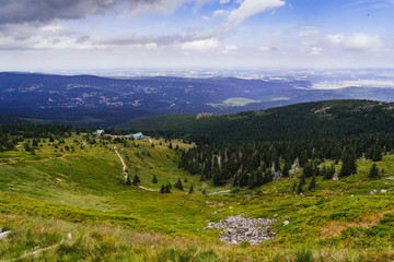 On the trail in Giant Mountains (Karkonosze), Polish - Czech Republic border. European Union. 