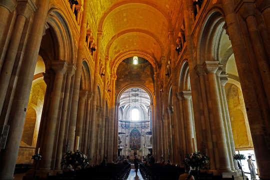 Lisbon City, Lisbon, Portugal - June 26, 2019: Interior of the Church of Santa Maria Maior or Sé of Lisbon if located in the city of Lisbon in Portugal. Its construction began in the 12th century.