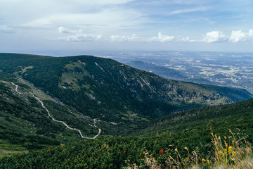 On the trail in Giant Mountains (Karkonosze), Polish - Czech Republic border. European Union. 