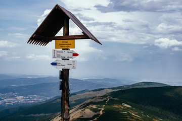 On the trail in Giant Mountains (Karkonosze), Polish - Czech Republic border. European Union. 