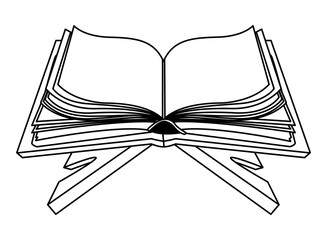 Blank book open on shelf in black and white