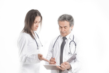 Fototapeta premium two physician discuss the diagnosis of the patient.isolated on white background