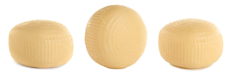 Set of delicious cheese on white background. Banner design