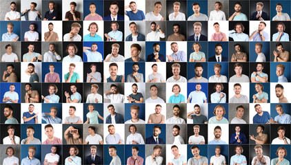Collage with portraits of handsome men on different backgrounds