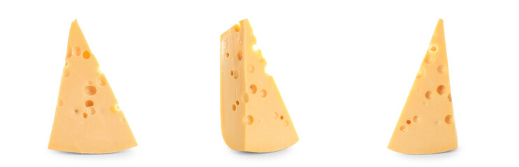 Set of delicious cheese on white background