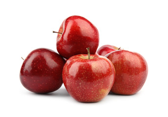 Ripe juicy red apples on white background