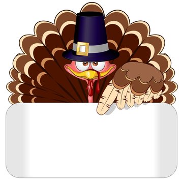 Thanksgiving Turkey Character whith blank panel Vector Illustration