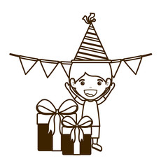 silhouette of boy with party hat in birthday celebration