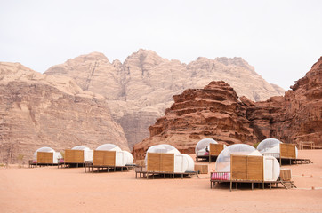 Bubble tents in the desert of Wadi Rum, Jordan. 