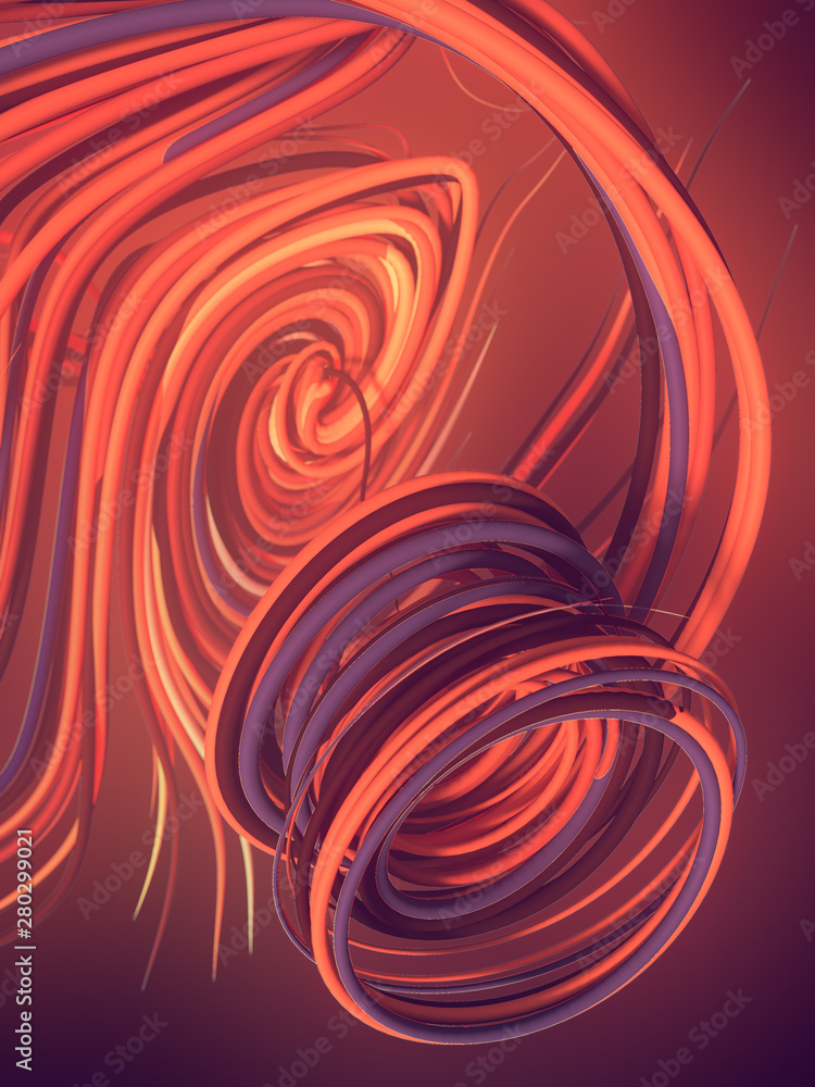 Poster Interlacing abstract orange colored curves. Computer generated geometric pattern. 3D rendering