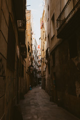 narrow street in the  gothic quarter Barcelona, Spain