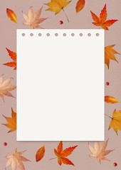 Autumn seasonal background with falling autumn leaves.