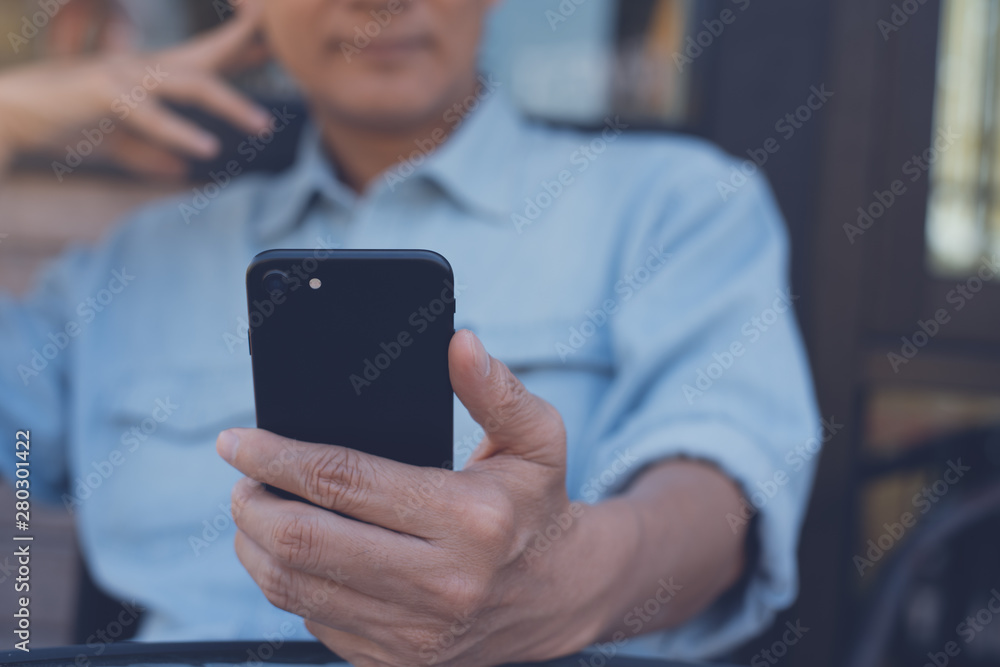 Poster man using smartphone