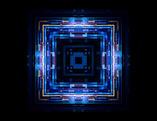 Fototapeta premium Led Light. luma effect. Future tech. Glare cubes. Digital signal. .Shine grid. Modern big data. Neon flare. Quantum computer net system. Magic code. Grid lines. Vivid frame. Web device. Blocks system.