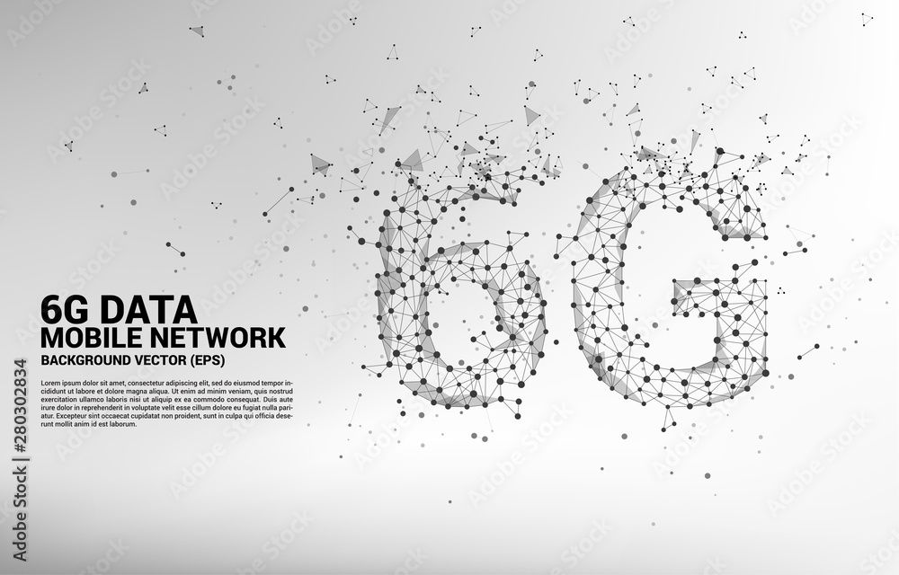 Poster Vector Polygon dot connect line shaped 6G mobile network. Concept for mobile phone data technology.