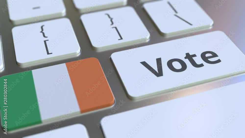 Poster vote text and flag of the republic of ireland on the buttons on the computer keyboard. election rela