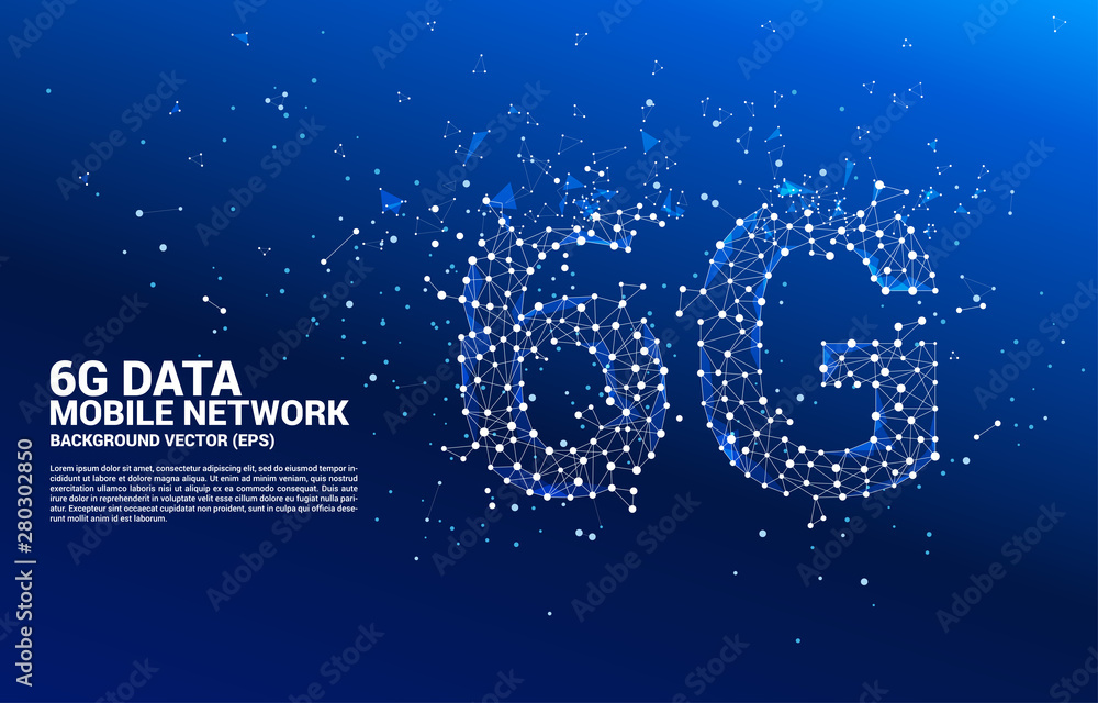 Poster Vector Polygon dot connect line shaped 6G mobile network. Concept for mobile phone data technology.