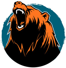 Growling brown bear, bear logo, vector image.