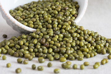 Green Mung Beans Spilled from a Bowl
