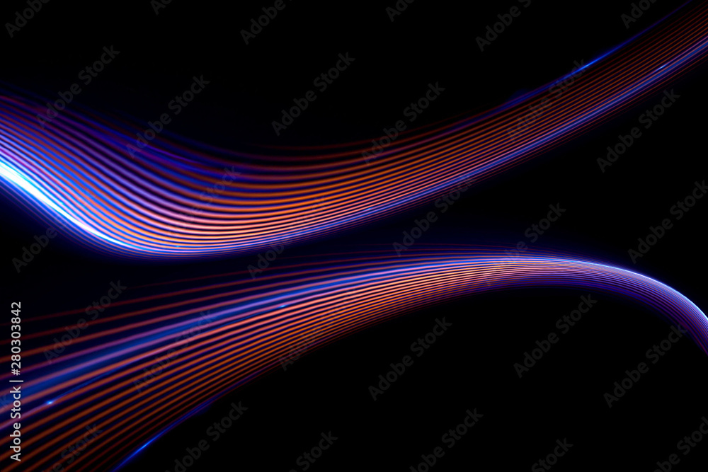 Wall mural glow effect. ribbon glint. abstract rotational border lines. power energy. led glare tape. .luminous