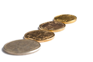 Coins isolated on white background.Copy space