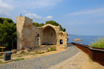 view of Fortress Vila Vella and Badia de Tossa bay at summer in Tossa de Mar on Costa Brava, Catalunya, Spain