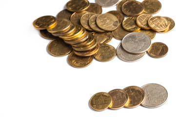 Coins isolated on white background.Copy space