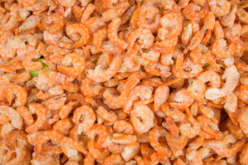 Dried shrimp at street food market in thailand