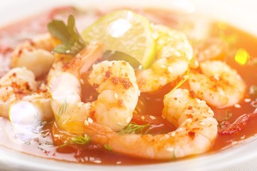 Tasty Homemade shrimps cooked with lime