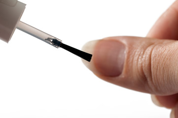 Proces nail polish isolated on white background. Colorless nail polish.Hand and nail polish