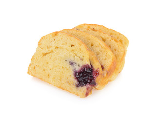 cliced butter blueberry cake on white background